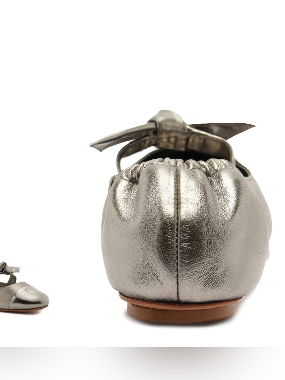 Alexandre Birman Metallic Silver Ballet Flat with Ankle Tie